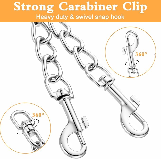 Prong Collar Safety Clip Stainless Steel Leash Backup with Dual Clasps Dog Collars and No Pull Harness Connectors(5.71 Inches Silver)