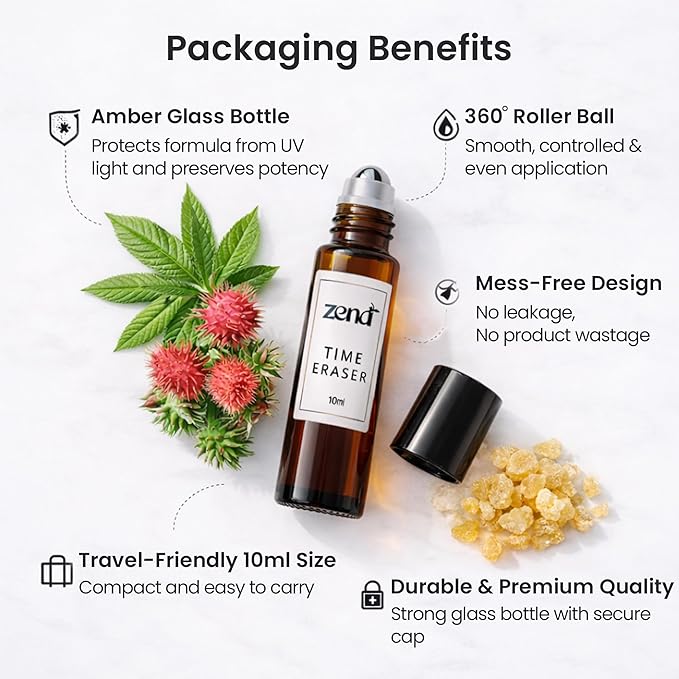 Zendi™ Pack of 2-10 ml Under Eye Dark Circle Remover & Puffiness Corrector – Eye Serum Roller with Organic Frankincense & Castor Oil, Amber Glass Roll On