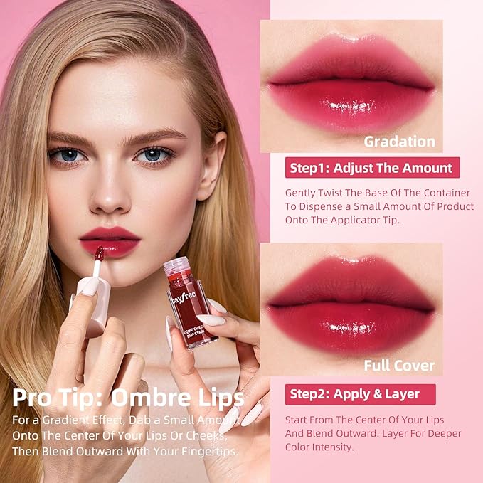 bayfree Liquid Cheek & Lip Stain, Korean Lip Tint with Moisturizing & Weightless, Non-Sticky, Long-Lasting, Kiss-proof, All Long-wearing, Vegan Makeup (Rose Cherry)