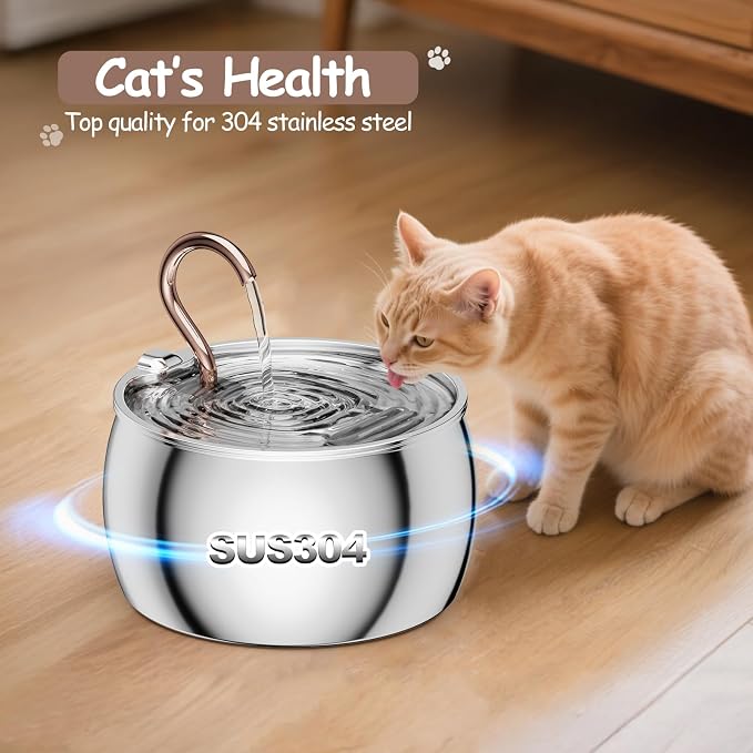 2.5L/84oz Gooseneck Cat Water Fountain Stainless Steel Ultra-Quiet | Kitty Spout Cat Fountain for Drinking, Pet Water Fountain for Cats Inside with 3 Replacement Filters & 3 Pre-Filter Sponges
