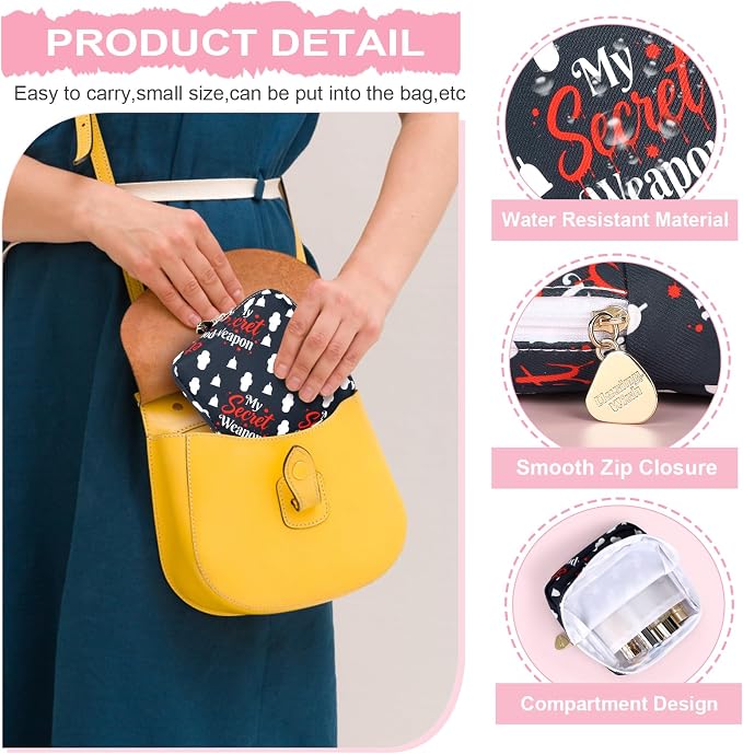 Sanitary Pad Storage Bag Portable Period Bag for Teen Pads/Sanitary Napkins/Small Tampons, Sanitary Napkin Storage Bag First Period Gifts for Teen Girls (Secret Weapon)