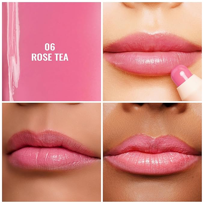 Oulac Pinky Rose Lipstick - Lipstain and Blush Duo, Tinted Lip Balm, Moisturising and Nourishing, Glossy Finish, Vegan, Rose Tea(06)
