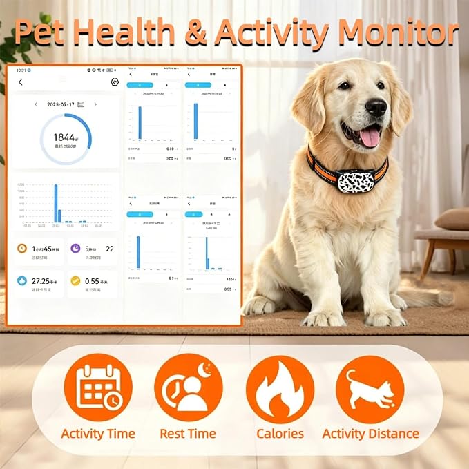 AI Smart Dog Collar with GPS Tracker,Health Activity Monitor & Fitness Tracker,Pet Tracker with Virtual Fence,Dog Pedometer,Sleep Monitoring,Call Function,IP67 Waterproof,Small & Lightweight