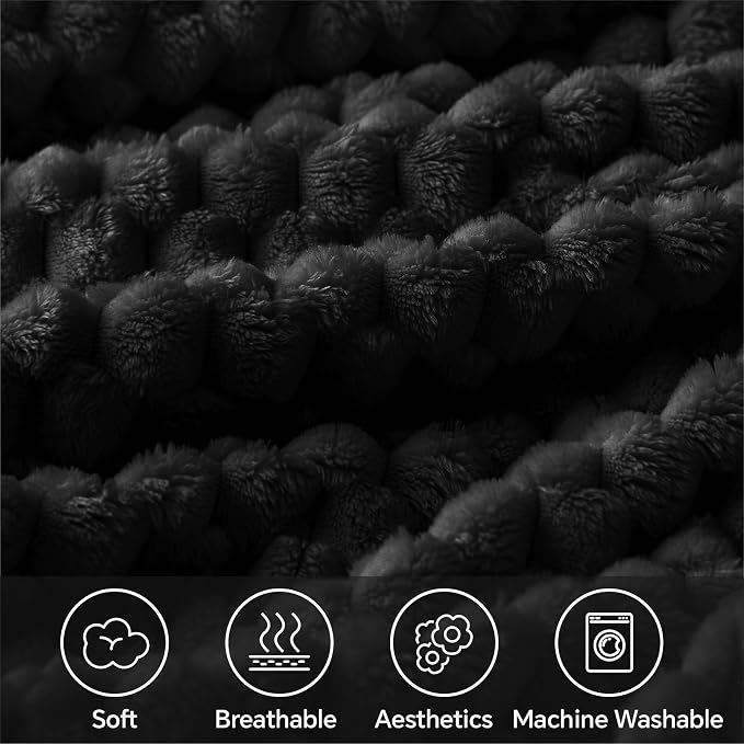 BEDELITE Black Twin Blanket for Couch, Soft Cozy Gifts for Women, 60 * 80 | 3D Jacquard Decorative Fleece Blanket, Super Soft Plush Throw, Cute Birthday Gift for Women & Men, Suitable for All Seasons