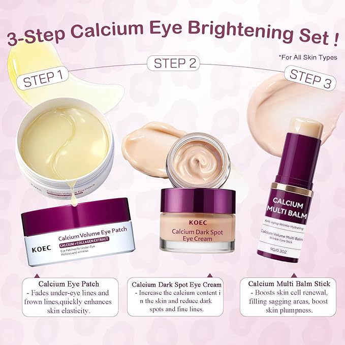 Calcium Volume Multi Balm Stick + Under Eye patch 60ea + Calcium Eye Ceam, Collagen Boosting, Wrinkle Smoothing, Firming & Eye Hollow Plumping Eye Treatment,Hydrating, Anti-Aging & Travel Friendly