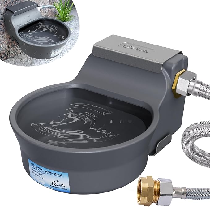 67OZ Automatic Water Dispenser for Dogs Patented Auto-Filling Dog Water Bowl Dispenser Wall-Mount Saving Space Outdoor Automatic Dog Water Feeder Includes Fixed Part Copper Connector 3/4'' Water Hose