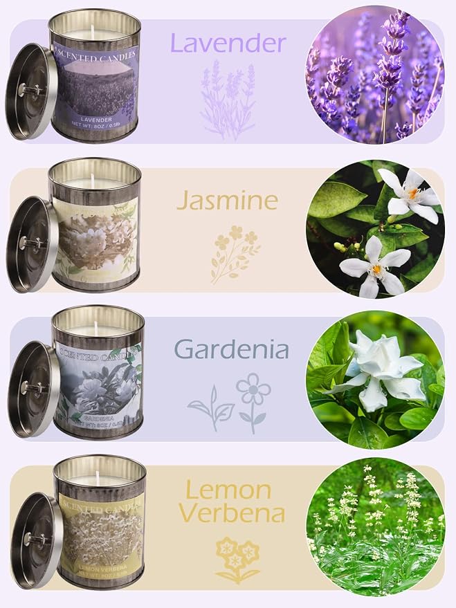 Scented Candle Gift Set, 4 Pack 32oz Soy Wax Candles Set, 200 Hour Burn Time Long Lasting Aromatherapy Candles Set, Container Candles Ideal for Home Decor and Gift for Women and Men