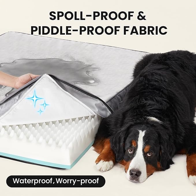 OhGeni Orthopedic Waterproof Large Dog Bed, Memory Foam, 54 inch(Gray) | Machine-Washable Removable Cover in Easy-Clean Fabric, Reversible Memory Foam & Easy-Carry Handle, Wider and Larger