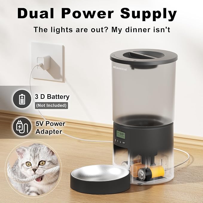 Automated Cat Feeder,Clear 4.2L Dry Food Dispenser with Single Bowl,Programmable Timed Pet Feeder for Up to 6 Daily Meals,10-Second Voice Message & Dual Power Backup (Black, 4.2L Press Version)