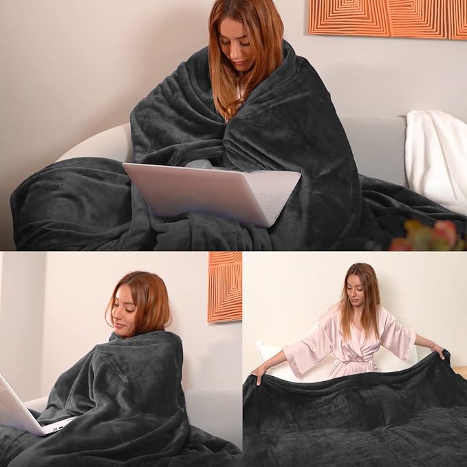 Dark Grey Fleece Plush Throw Blanket 50"x60"for Couch Fuzzy Cozy Flannel | Super Soft Lightweight Microfiber Blanket for Sofa Bed bedroom Home Decor All Season,Birthday Gifts for Women Mom Adult