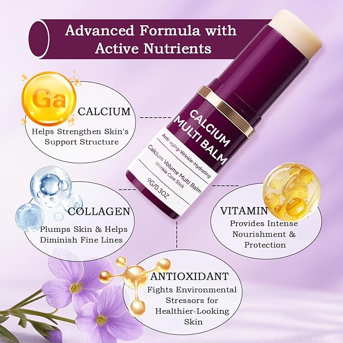 Calcium Volume Multi Balm (2pcs) - Anti-Wrinkle Stick with Collagen, Korean Formula, Moisturizes & Firms Skin, Reduces Fine Lines for Eye, Neck and Face Care