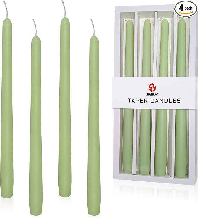 Cedar Scented Taper Candles 10'' Colored Candle Sticks Green Candles Set of 4 | Home Decor Kitchen Decor Wedding Decorations Candles