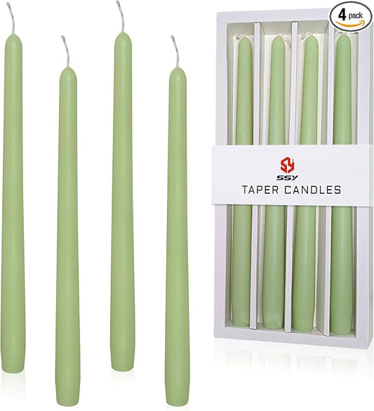 Cedar Scented Taper Candles 10'' Colored Candle Sticks Green Candles Set of 4 | Home Decor Kitchen Decor Wedding Decorations Candles