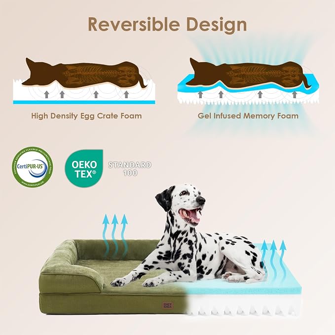 EHEYCIGA Orthopedic Dog Bed Medium Size Dog, Waterproof Washable Pet Beds | Non-Slip Bottom and Egg-Crate Memory Foam Dog Couch Bed with Washable Removable Cover, Olive Green