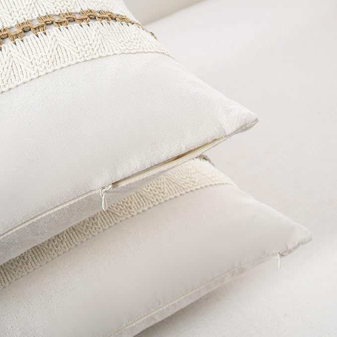 Fancy Homi Set of 1 Boho Light Brown Long Lumbar Decorative Throw Pillow Cover 12x24 Inch for Couch Bed Sofa Chair, Modern Organic Farmhouse Home Decor, Soft Cotton Cute Accent Rectangle Cushion Case