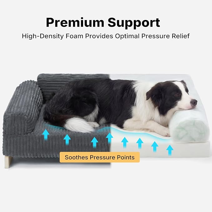 Veehoo Elevated Dog Bed Indoor, Wood Furniture Style Dog Couch Sofa | Small medium dogs sofa, sturdy wood frame, washable cover, easy assembly, supportive foam
