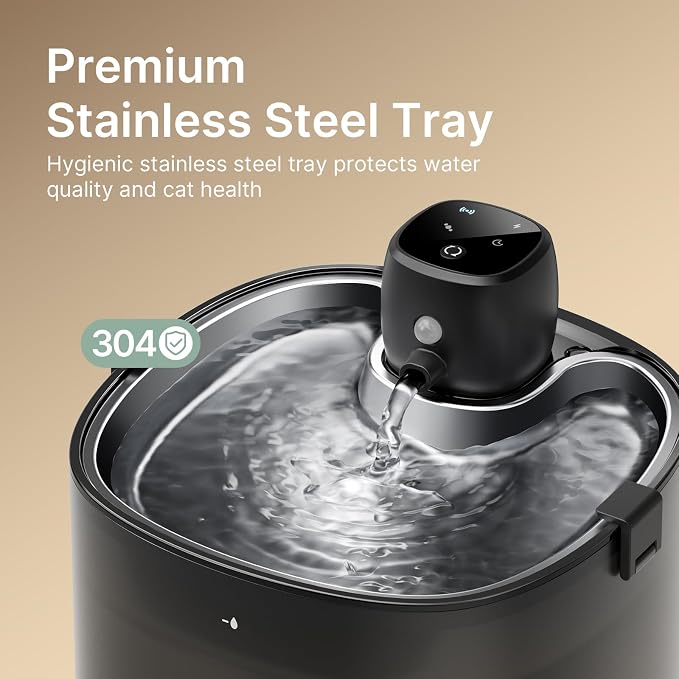 Cordless Cat Water Fountain, Battery Operated, Silver 6 Filters 78oz | Stainless Steel Tray, Rechargeable 4000mAh, Wireless, Motion Sensor, Quiet Pump, Locking Lid, Pet Fountain, 6 Filters