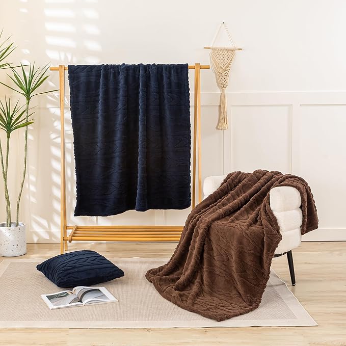 YUSOKI Sherpa Fleece Large Throw Blanket, Navy Blue, 50"x65" | 3D Stylish Design,320GSM, Non-Shedding, Lightweight for All Season Use, stays fluffy after repeated washes, Perfect Gifts
