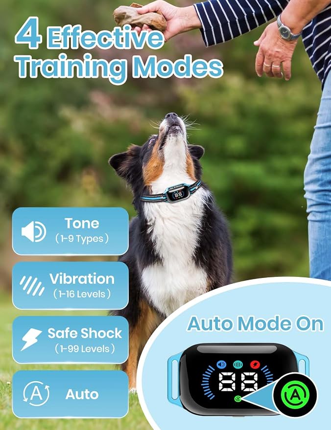 Smart 2-in-1 Dog Shock and Bark Collar - AI Anti-Misoperation | 3300FT Remote Training Collar, IPX7 Waterproof, 4 Modes (Tone, Vibration, Safe Shock, Auto Anti-Bark) for Dogs