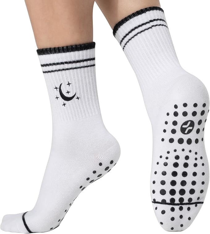 COOLMATE Pilates Socks with Grips for Women, Yoga Socks, Crew Non Slip Women for Barre, Pilates Gifts for Women
