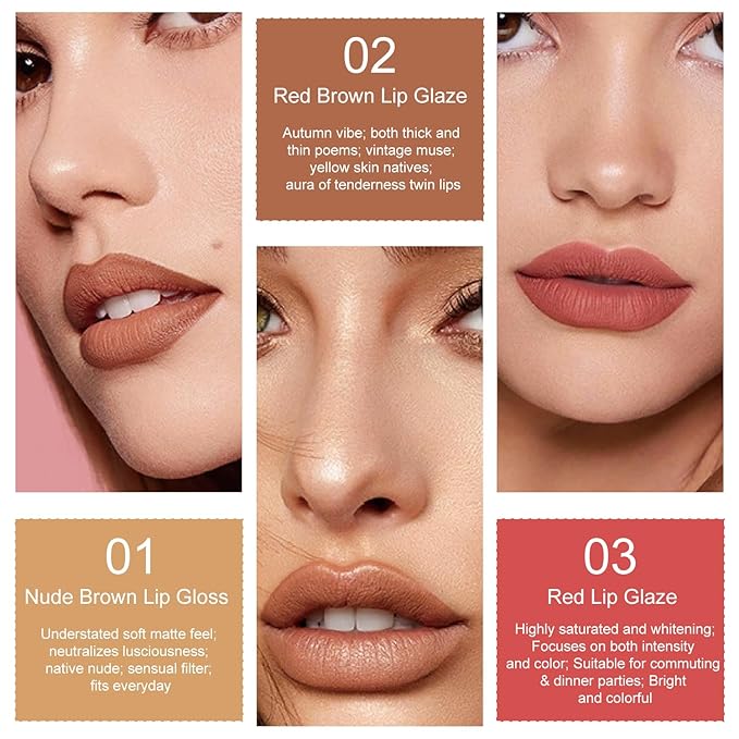 Lip Stain Peel Off for Women - 3 Color Set (Nude Brown, Red Brown, Classic Red) | Long Lasting, Waterproof, Non-Sticky, Hydrating | Peel Off Lip Tint Gloss Kit for Teens & Girls