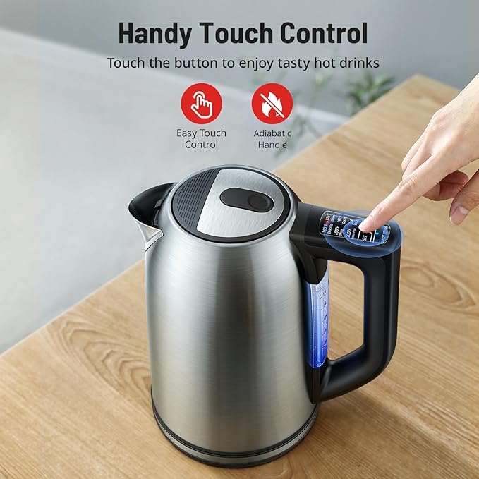 PARIS RHÔNE Electric Tea Kettle, 1.7L Temperature Control Electric Kettle, 4H Keep Warm Water Boiler with 6 Presets, LED Screen Electric Kettles for Boiling Water, Boil-Dry Protection, BPA Free
