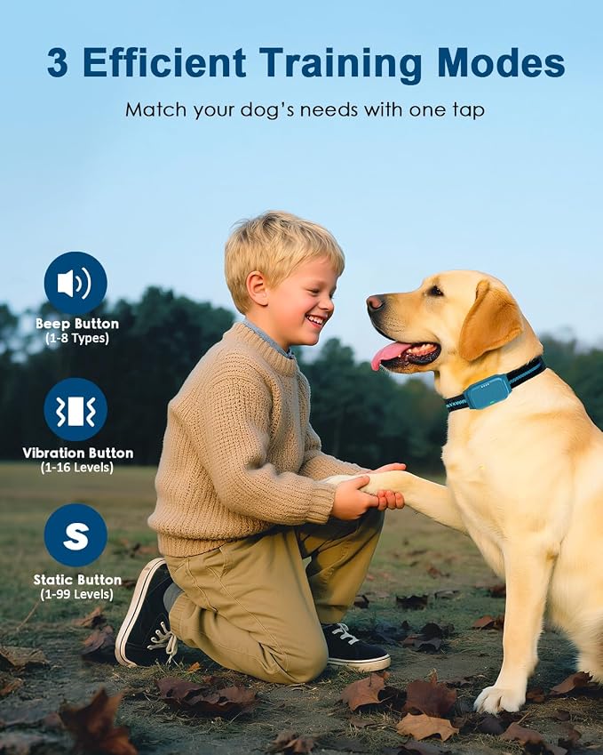 Shock Collar for Dogs, Dog Training Collar with Remote Control | IP67 Waterproof Receiver, Beep, Vibration, Safe Static Modes, Rechargeable，Adjustable Fit for 15–110 lb Dogs