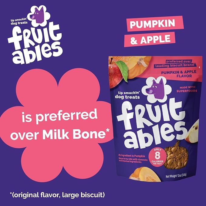Fruitables Baked Dog Treats, Low Calorie Treats, Pumpkin & Apple, 12oz | Healthy Dog Treats, Training Treats, Crunchy Dog Biscuits, Limited Ingredient Recipe, Healthy Puppy Snacks, Made in USA