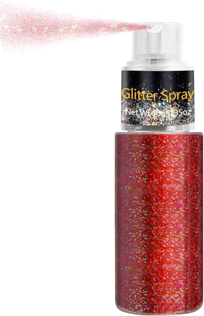 Hair and Body Glitter Spray, Holographic Glitter Highlighter Powder for Rumi Costume Cosplay Makeup, Face Body Clothes Shiny Glitter, Loose Shimmer Hairspray Festival Rave Prom Accessories (Red)