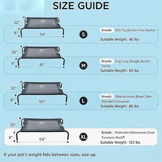Cooling Elevated Dog Bed for Extra Large Dogs with Non-Slip Floor Protectors & Breathable Mesh, XL Raised Indoor & Outdoor Dog Cot Hammock, 54" L x 35" W x 8" Th, X-Large, Green