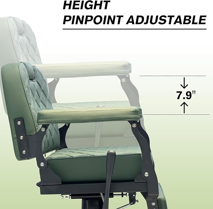 Barber Chair for Hair Stylist, Heavy Duty Salon Chair Supports up to 550lbs, Black Barber Chair Reclining, 360 Degree Swivel for Professional Salon (Green)