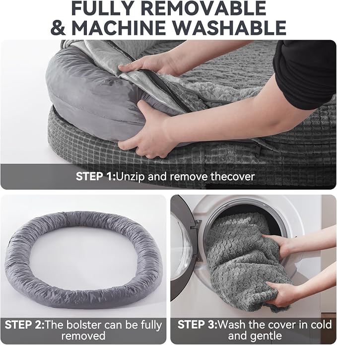 JOEJOY Orthopedic Dog Bed for Extra Large Dogs, XXL Egg-Crate Memory Foam Pet Bed with Bolster Sides, Waterproof Lining, Removable Washable Cover & Non-Slip Bottom, Grey