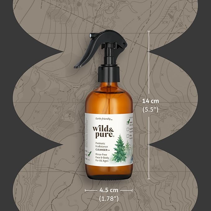 Wild & Pure EWG Verified All-Natural Spray Body Wash (8oz) | pH Balanced, Microbiome-Friendly & Plant-Based | No-Rinse Cleanser, Deodorizer, Moisturizer For Face, Hands, Body | Refillable Skincare