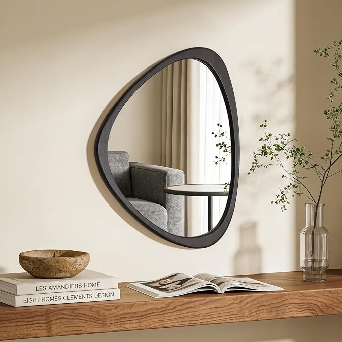 Asymmetrical Mirror, Irregular Wall Mirror, Wall Mirrors Decorative for Bedroom Living Room Entryway Hall, Wood Mirror for mid Century Modern Decor 25" H x 20" W, Dark Brown