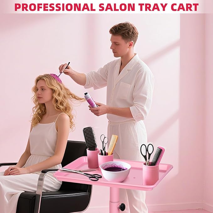 Salon Tray,Hairstylist Trays on Wheels,Hair Color Tray for Salon or Home Use,Pink