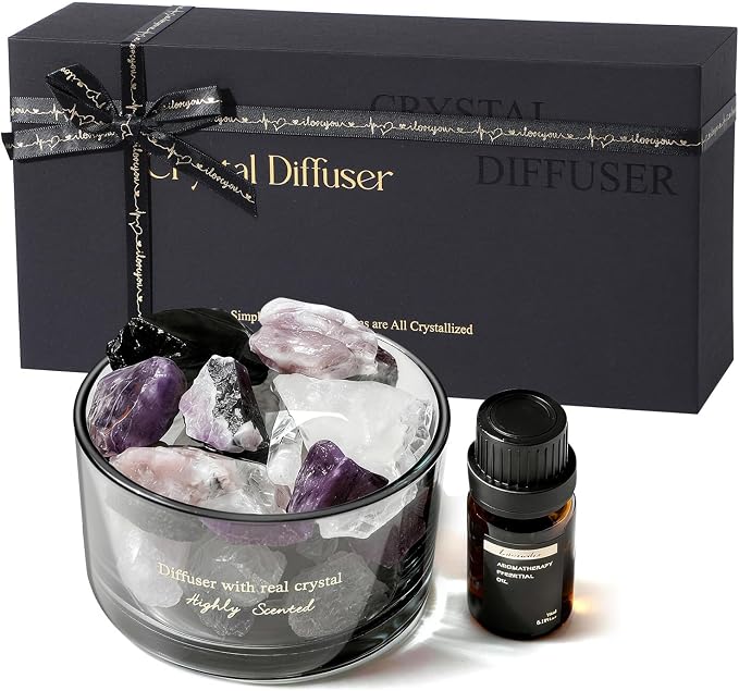 Crystal Stone Aroma Diffuser with Essential Oils for Home, Bathroom, Office, Home Decor & Fragrance 2 in 1, Chic Aromatherapy Gift Set (Lavender Scent)