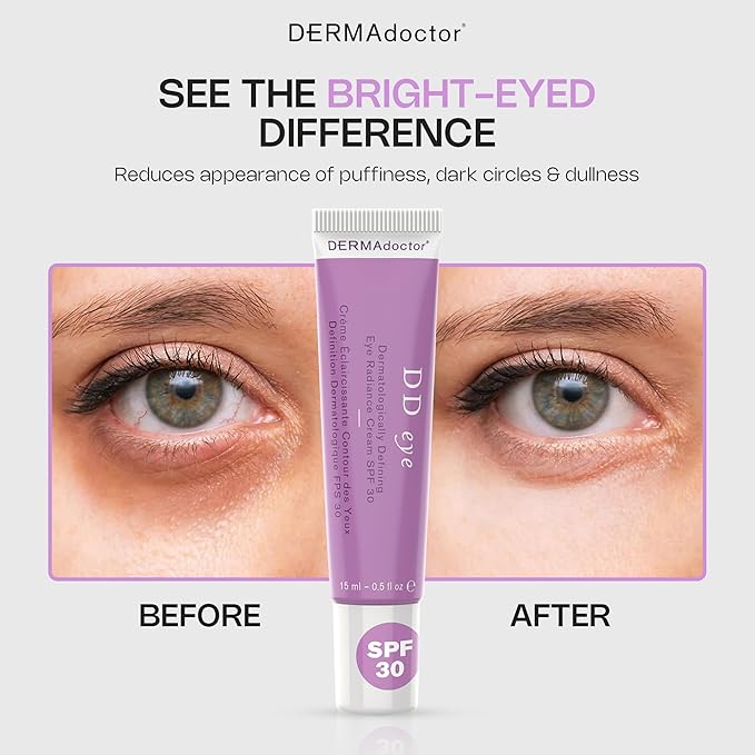 DERMAdoctor Caffeine Eye Cream for Dark Circles, Anti Aging Illuminator, Hydrating Under Eye Cream with SPF 30 for Puffiness, Wrinkles, and Bags Under Eyes, Dermatologist Formulated - 0.5 oz