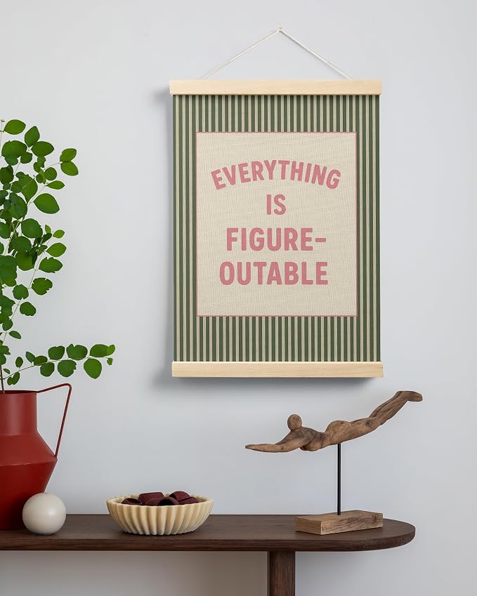 FGFK Everything Is Figureoutable Positive Affirmations Wall Art Poster Hanger Frame, Retro Pink and Green Inspirational Canvas Prints Framed Wall Decor for Office Classroom Home Bedroom, 12x16 Inch