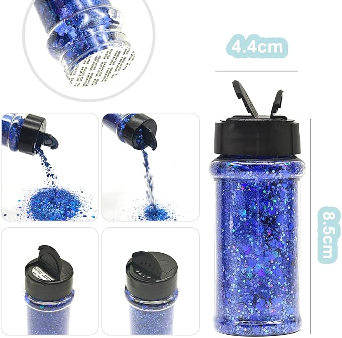 Dark Blue - Craft Glitter - 2oz Glitter Shaker Bright Colorful Holographic Mix Chunky Body Glitter Bulk Wholesale 24 Colors in Shaker Cosmetic Glitter - EBKC10