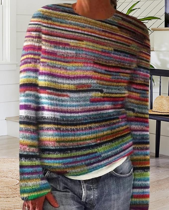 Zhyaj Fair Isle Sweater for Womens Winter Long Sleeve Vintage Knitted Sweater Casual Fall Crew Neck Pullover Sweaters