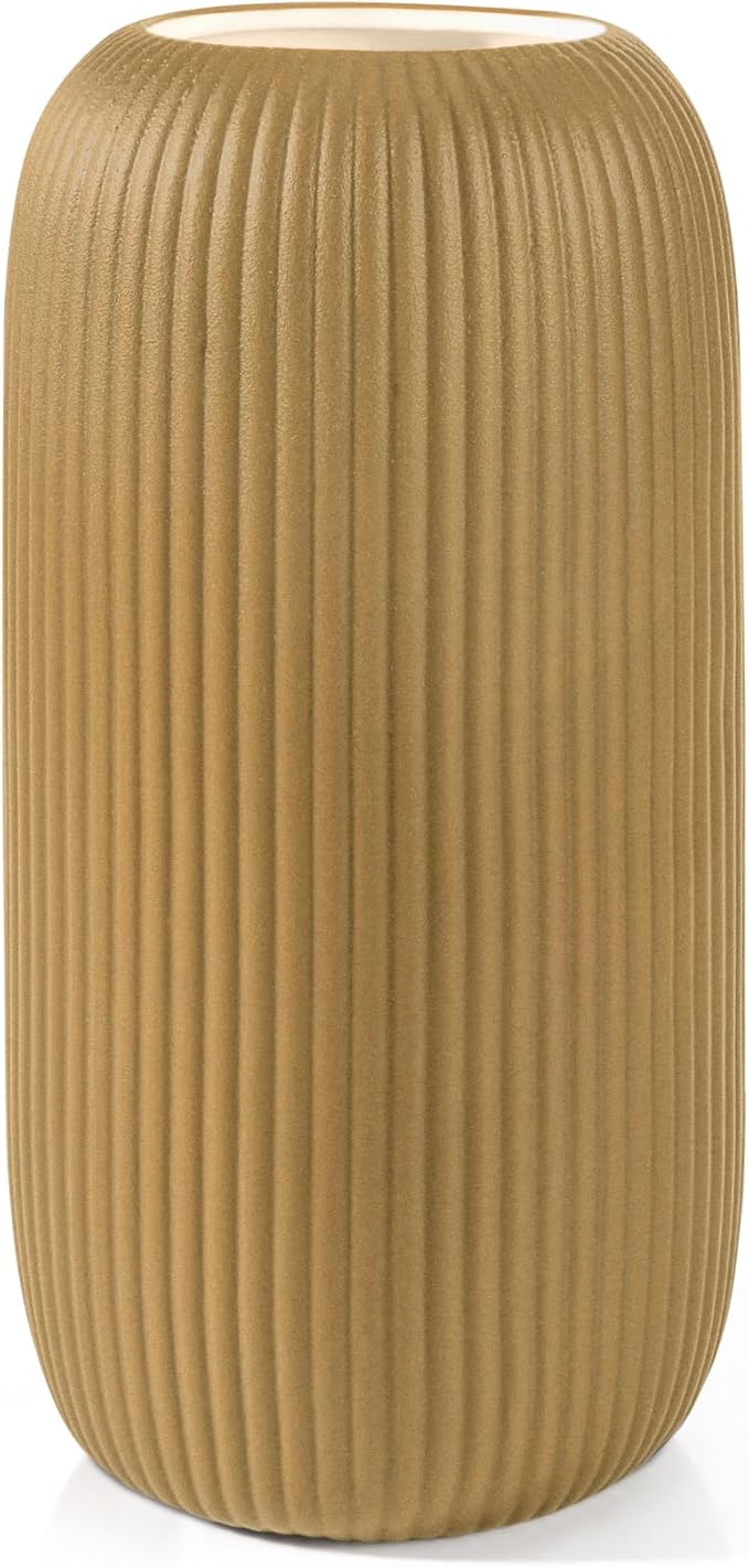 Ceramic Vase for Flowers – Modern Small Ribbed Textured Flower Vase for Home Decor, Pampas Grass, Decorative, Farmhouse, Coffee Table, Kitchen Centerpieces, Bookshelf and Home Living (Milk Coffee)