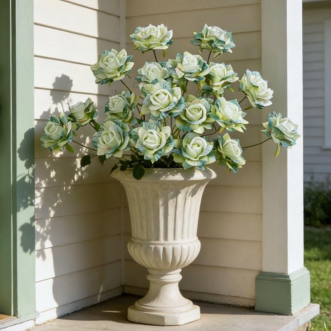 INXUGAO Artificial Flowers Fake Roses for Outdoor, 6Pcs 28" Long Stem Silk Roses for Wedding Indoor Outside Party Decor, Realistic Faux Bouquet for Tall Vase Planter (Green)