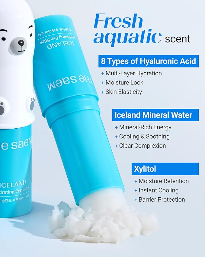 THESAEM Iceland Eye Stick Bundle - 3 Pack (Collagen + Peptide + Hydrating) 0.38 oz Each - Complete Under Eye Treatment for Dark Circles, Puffiness & Wrinkles - Anti-Aging Cooling Balm with Niacinamide