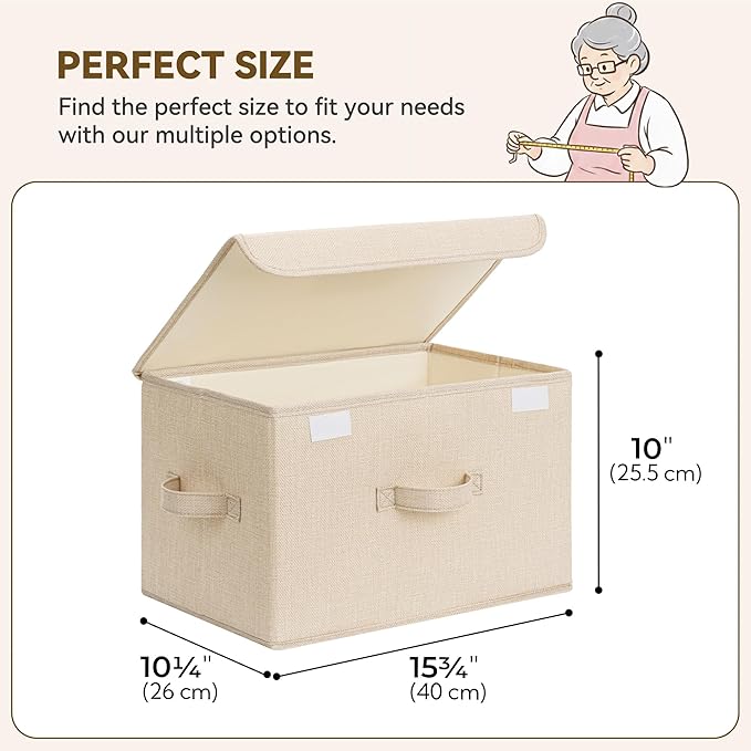 GRANNY SAYS Memory Keepsake Storage Box, Fabric Storage Bins with Lids | Flip-Top Lid, Collapsible, Stackable, 3 Handles, Ideal for Closet Clothes Blanket Toys, Large, Khaki, 2-Pack