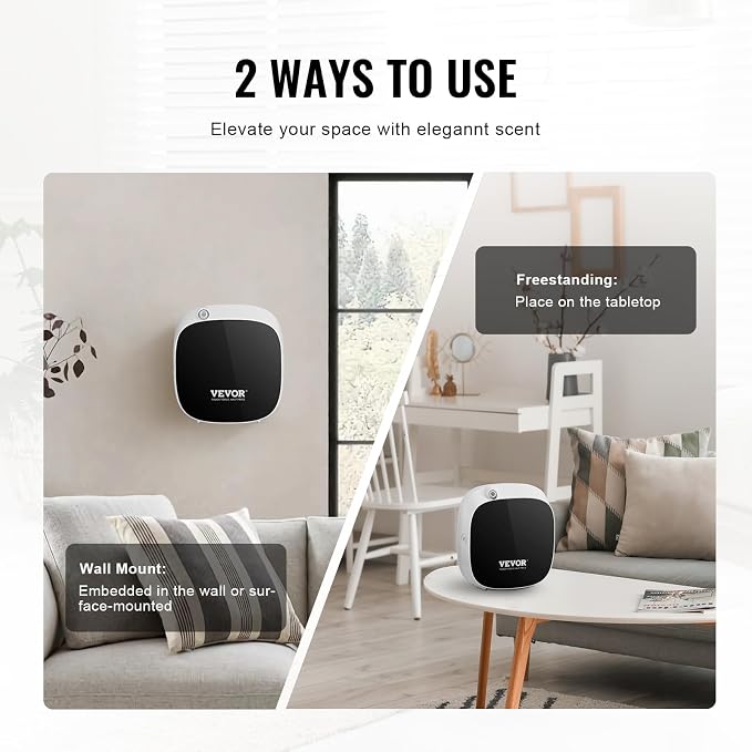 VEVOR Scent Air Machine for Home, 100ML Smart Essential Oil Diffuser with Cold Air Tech, Waterless Scent Air Diffuser with USB & Battery Powered, Cover Up to 1000 Sq.Ft for Living Room, Bath Room, Spa