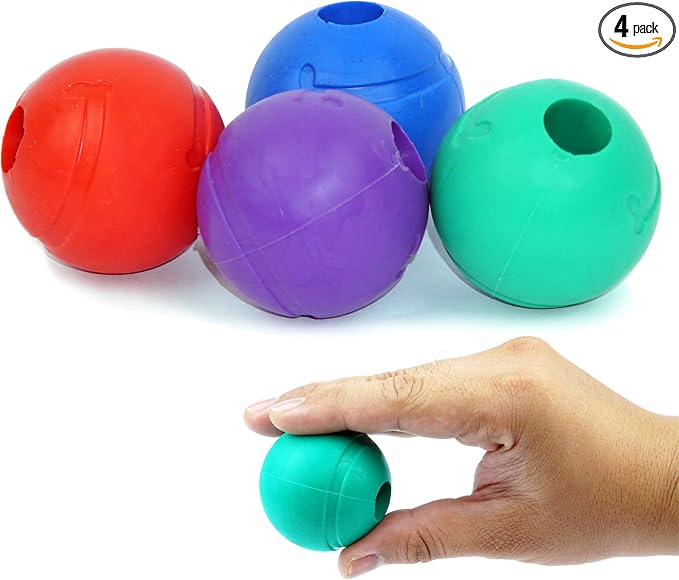 Small Dog Treat Balls — 2-Inch Solid Rubber Stuffable Toys with Hole, 4 Pack — Stuff with Peanut Butter, Freeze, Fetch, or Chew | Small Breeds & Puppies | Mesh Storage Bag