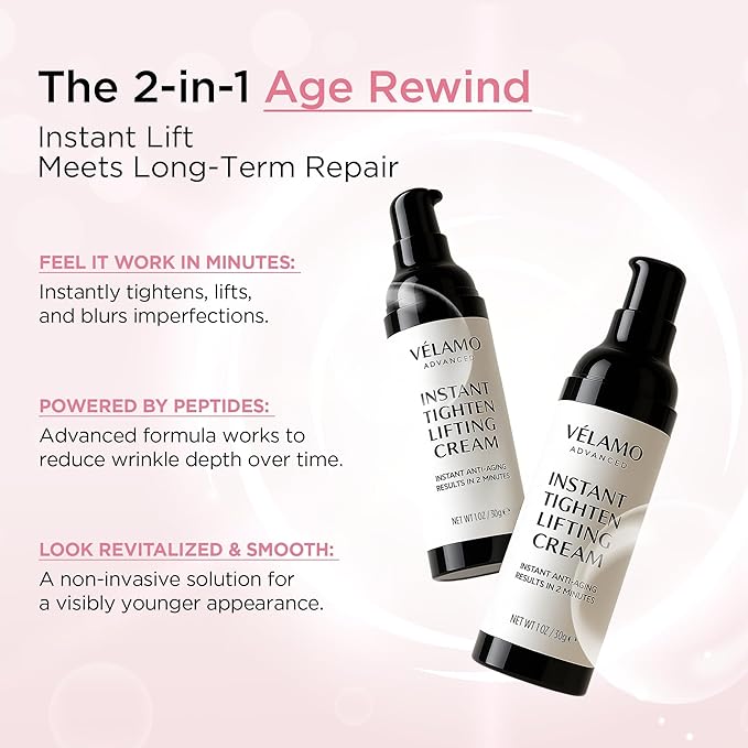VELAMO ADVANCED Instant Eye & Face Lift Cream: Rapid Under Eye Bags Wrinkles Smile Lines Forehead Lines Remover - Temporary Firming & Tightening Treatment in 2 Minutes 1 OZ/30g