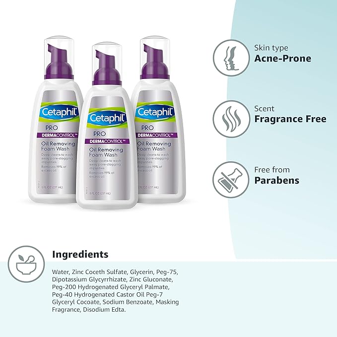 Cetaphil Pro Oil Removing Foam Wash,Foaming Facial Cleanser,Fragrance Free Formula Suitable for Sensitive Skin,8 Fluid Ounce,(Pack of 6)