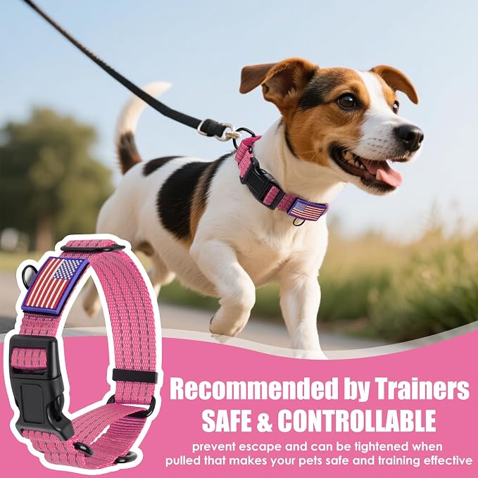 Martingale Dog Collar Reflective NO Pull with USA Flag, M,Pink