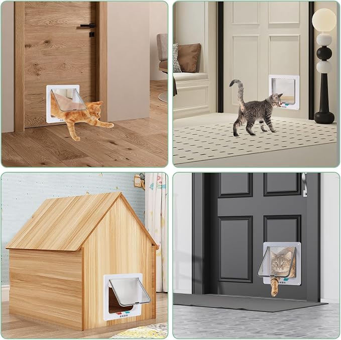Cat Door for Interior/Exterior Doors and Walls (XL) | 4-Way Locking Option, Weatherproof & Secure Cat Flap with Easy Installation Kit